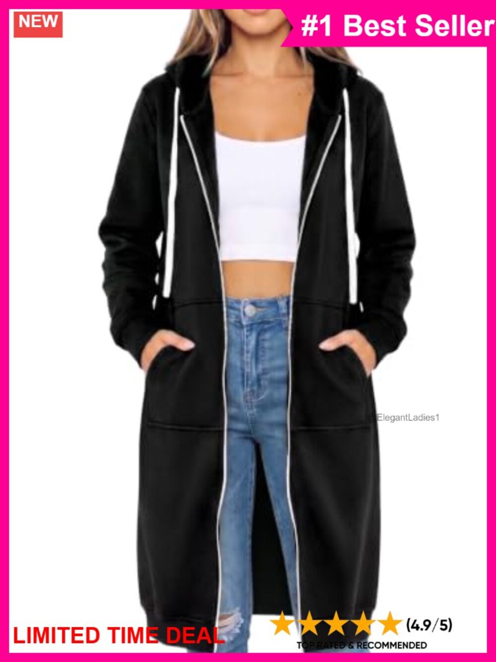 Women's Zip Up Fleece Hoodie Long Oversized Sweatshirt with Pockets